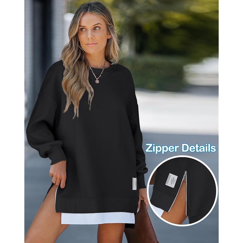 CHICME Dames Long Sleeve Zipper Slit oversized sweatshirt - Image 2