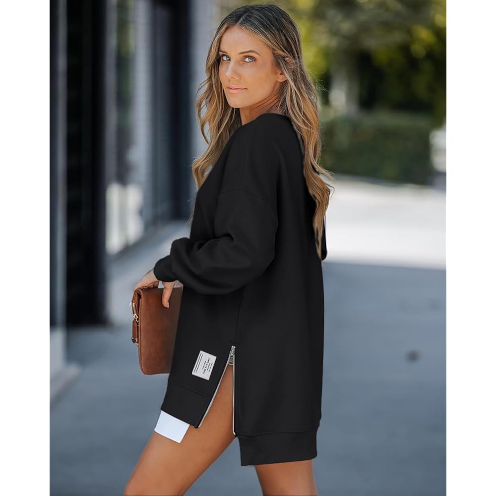 CHICME Dames Long Sleeve Zipper Slit oversized sweatshirt - Image 4