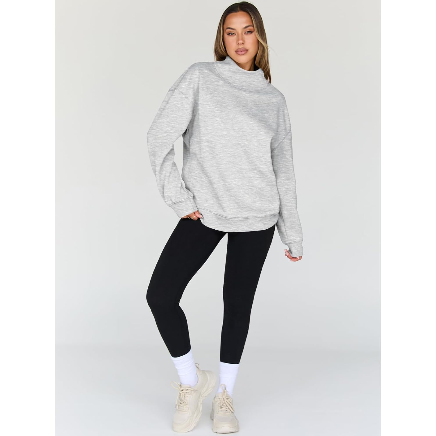 Trendy Queen Dames oversized sweatshirt Turtleneck pullover Long - Image 5