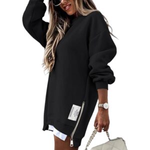 CHICME Dames Long Sleeve Zipper Slit oversized sweatshirt