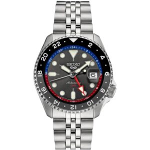 Seiko ssk019j1,men sports,gmt,mechanical,automatic,stainless,zilver tone,wr,ssk019