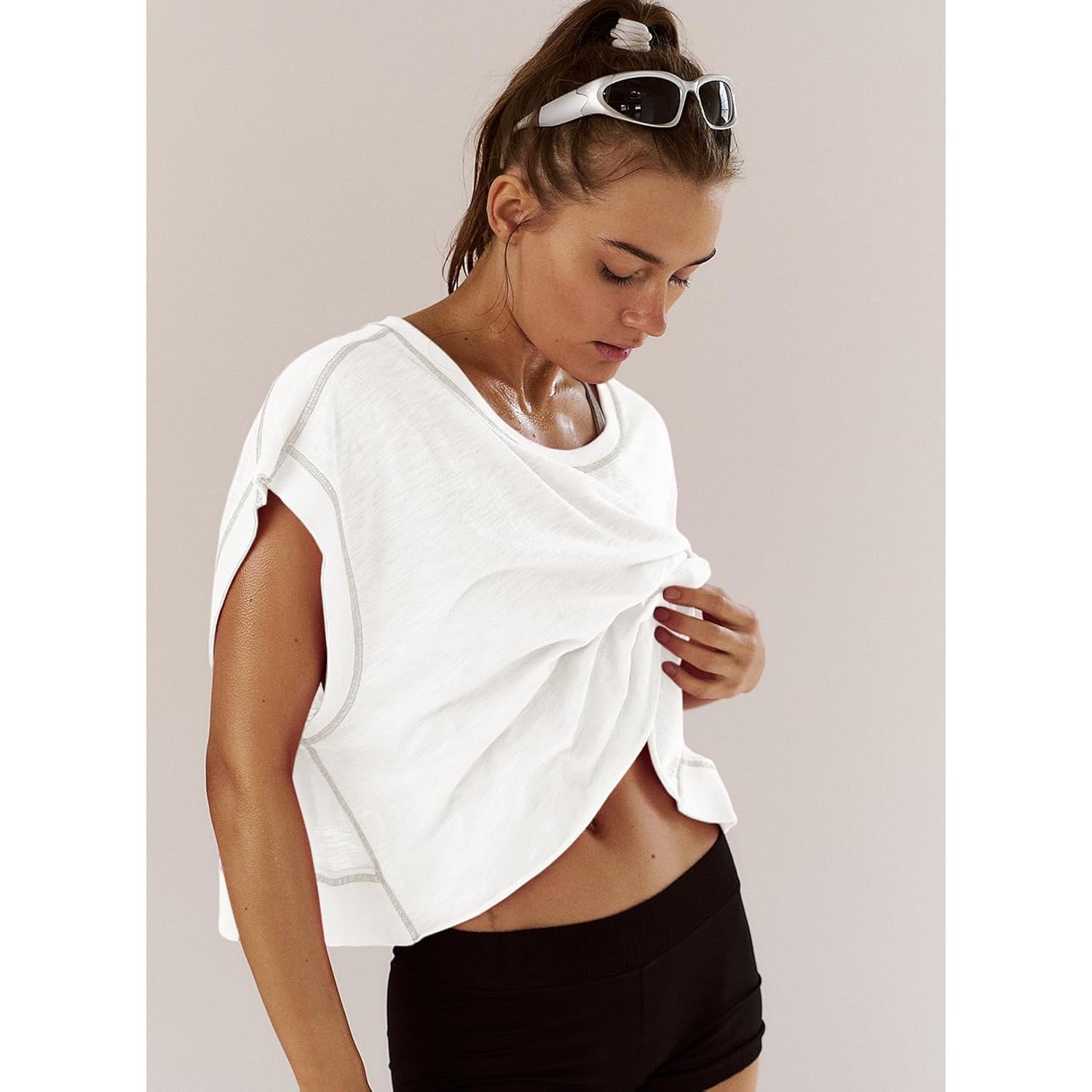 Dames korte mouw Workout shirt Open Back top - Image 3