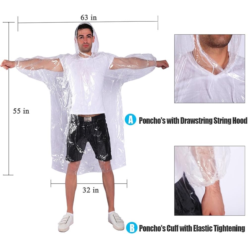 Regen Ponchos,with Drawstring capuchon (10 Pack) Emergency Disposable - Image 3