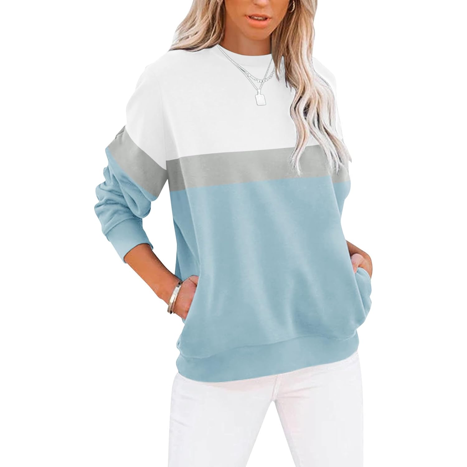 TICTICMIMI Dames Casual Long Sleeve Color Block/Solid Tops