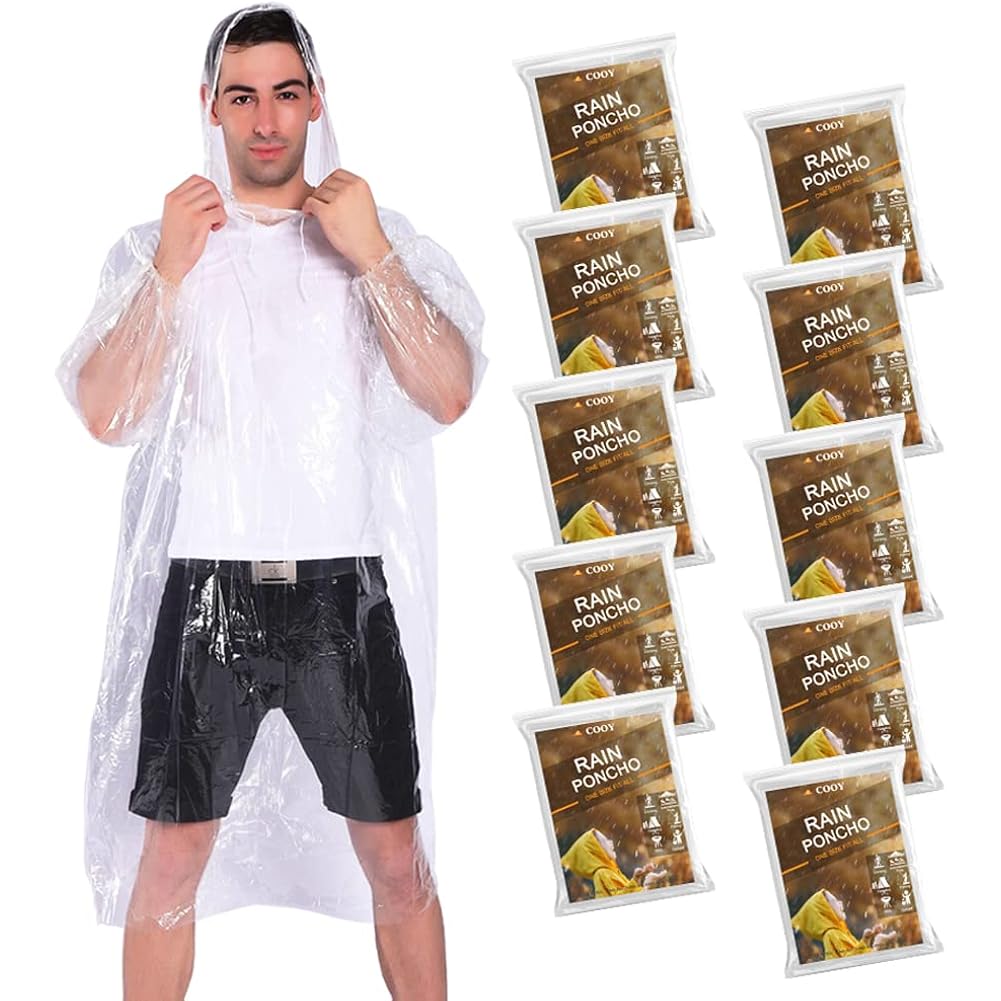 Regen Ponchos,with Drawstring capuchon (10 Pack) Emergency Disposable