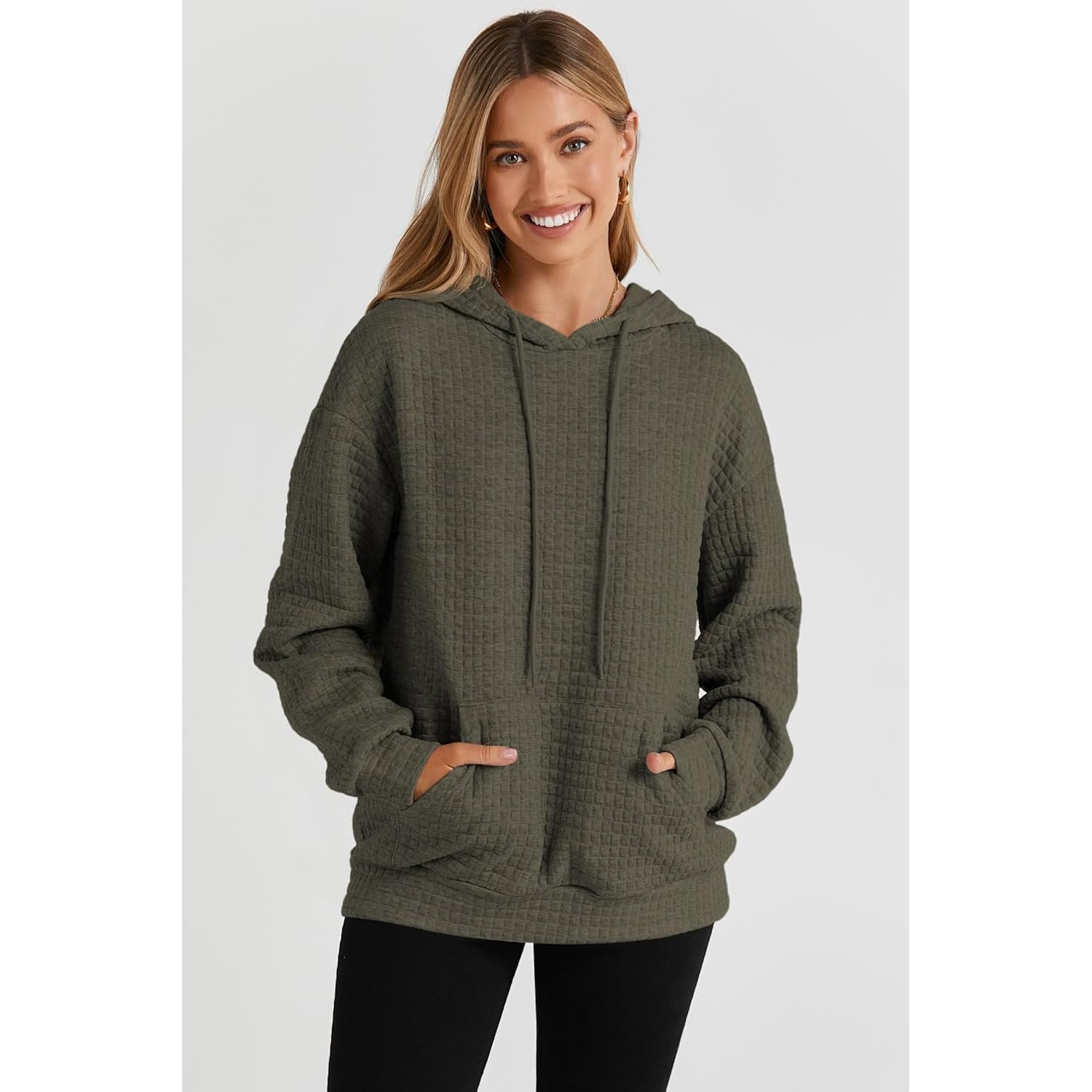 SHEWIN Dames hoodie Casual Long Sleeve trekkoord Waffle - Image 5