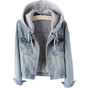LifeShe Dames Casual Detachable Hoodie Denim jas