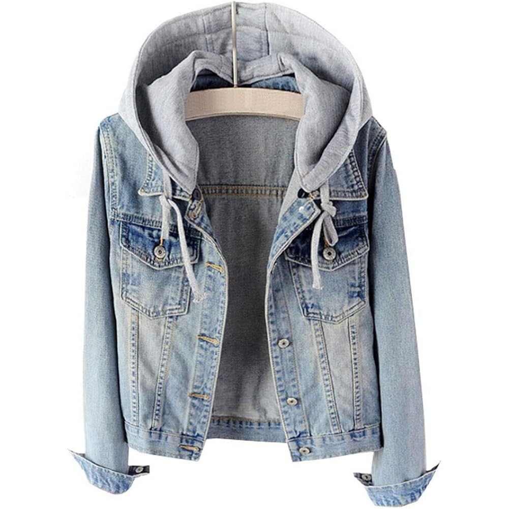 LifeShe Dames Casual Detachable Hoodie Denim jas