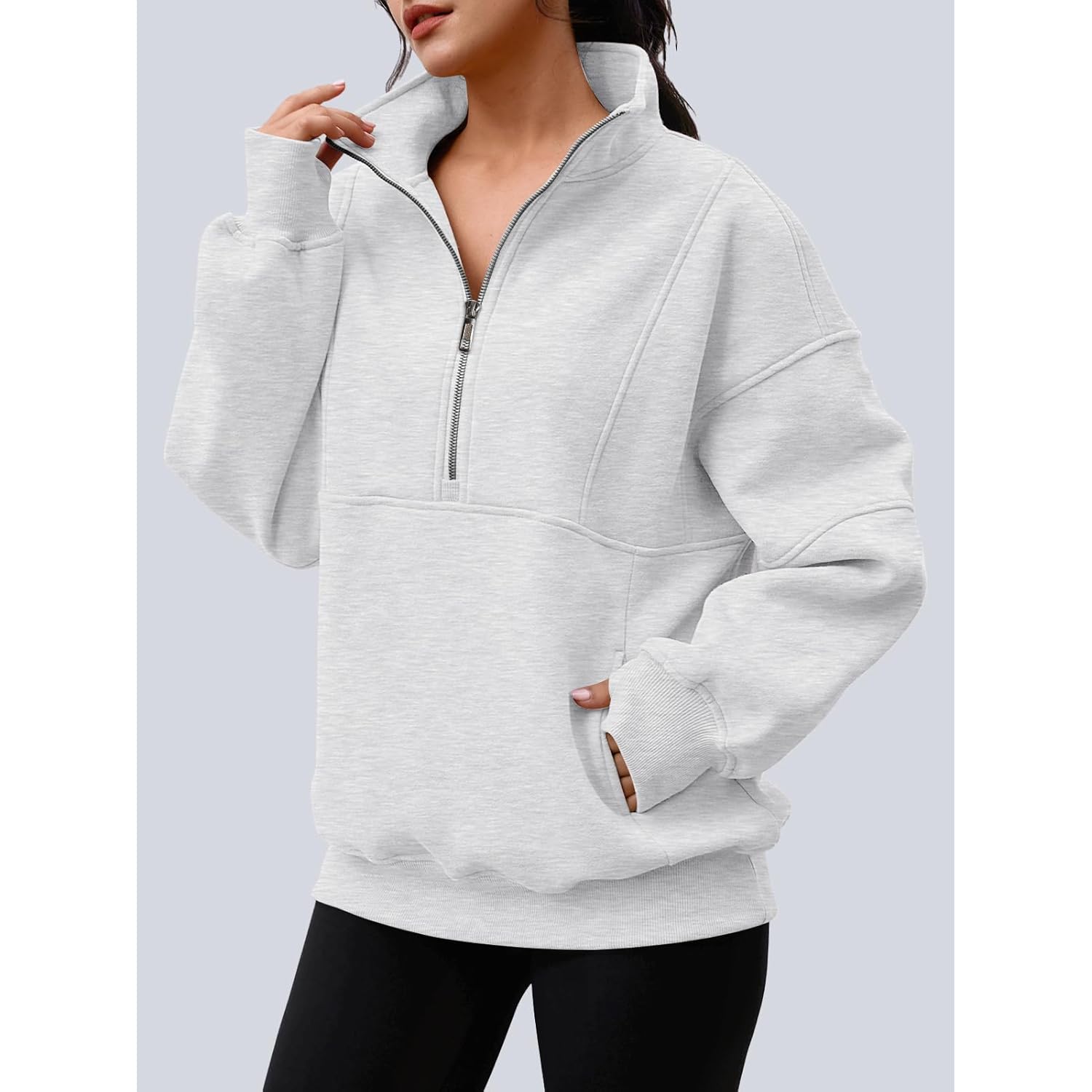 AUTOMET Dames Quarter Zip oversized sweatshirt Teen fleece - Image 2