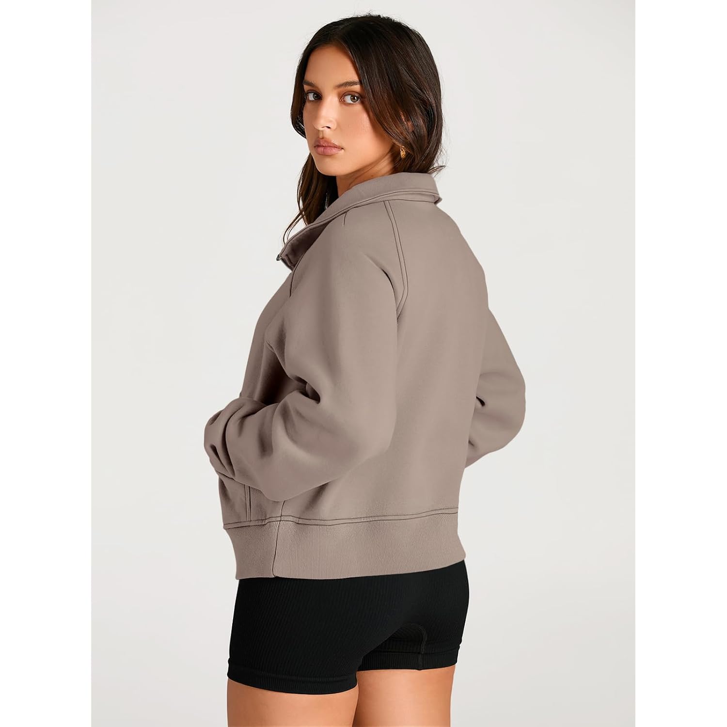AUTOMET Dames sweatshirt halve rits cropped pullover fleece - Image 5