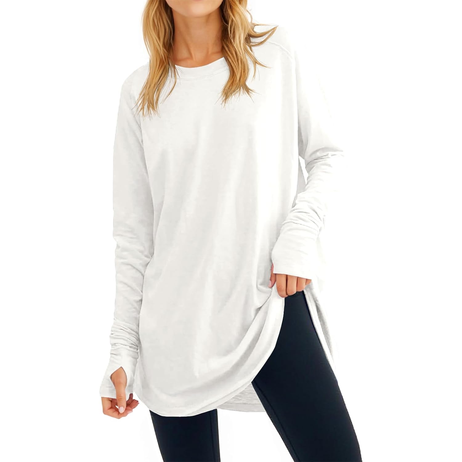 Fisoew Dames Casual lange mouw top ronde hals
