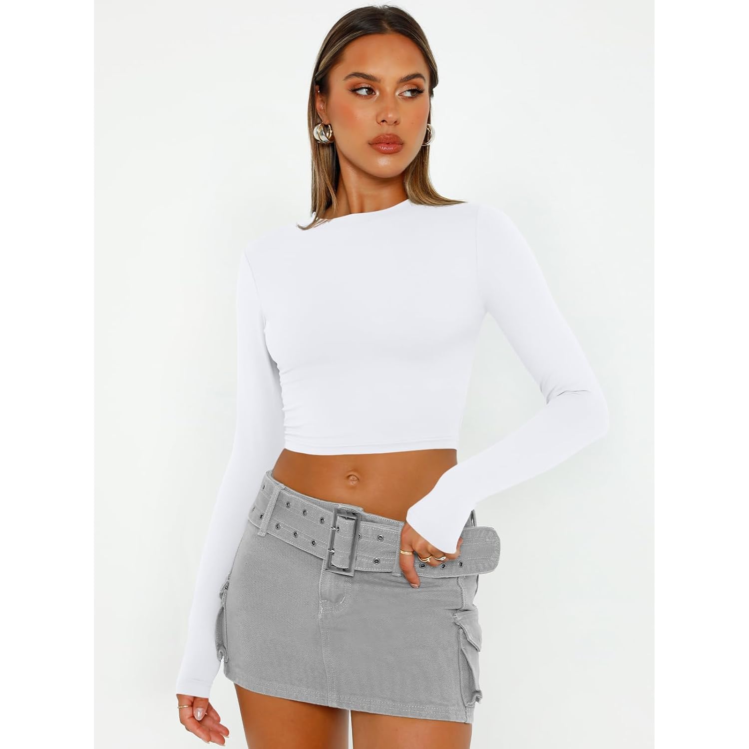 Trendy Queen Dames lange mouw Crop top Basic - Image 2