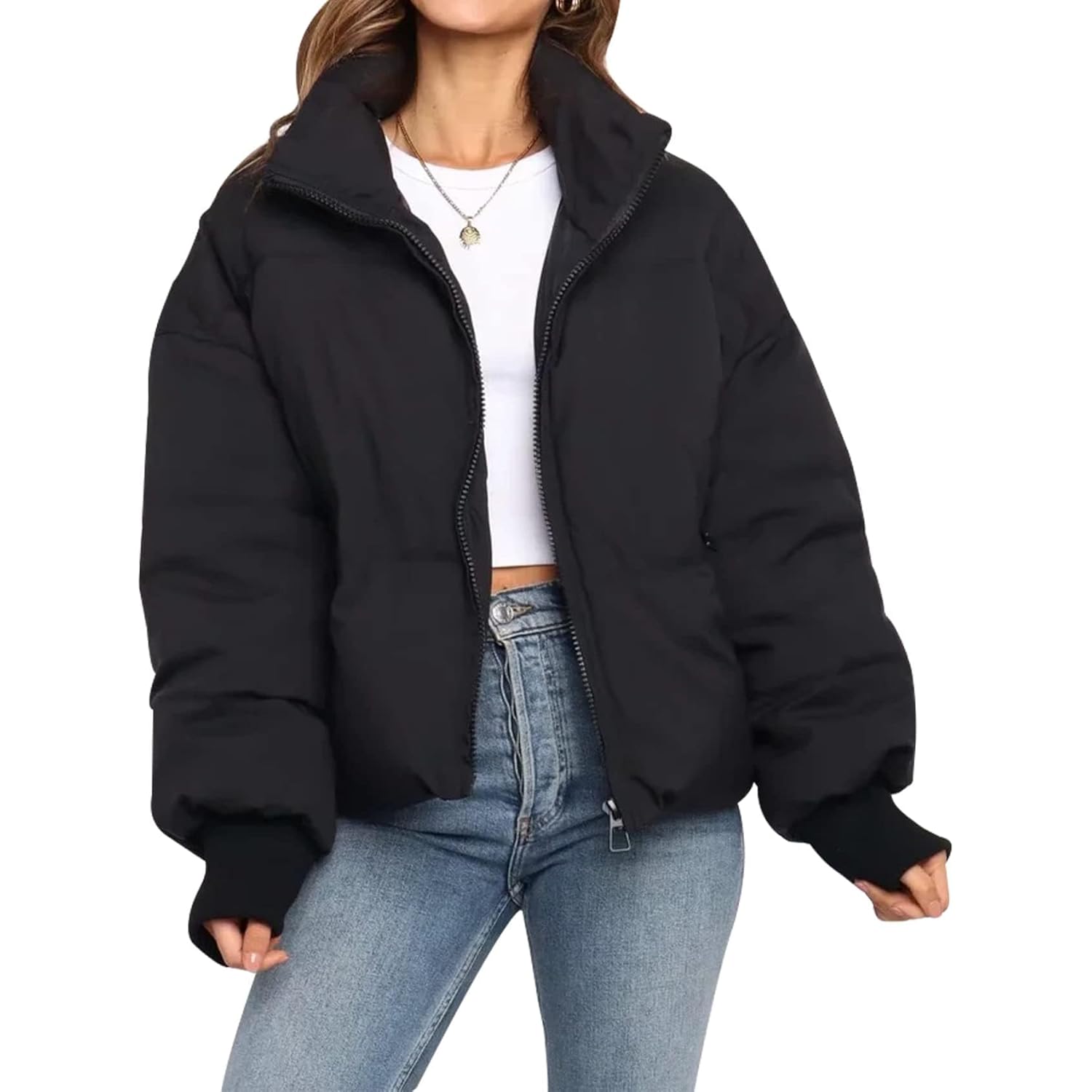Gihuo Dames’s Winter Cropped puffer jas mantel kort