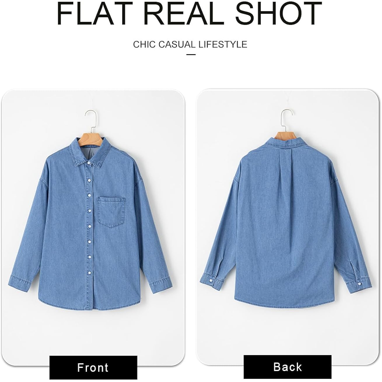 Astylish Dames Denim shirt doorknoop blouse V Neck - Image 5