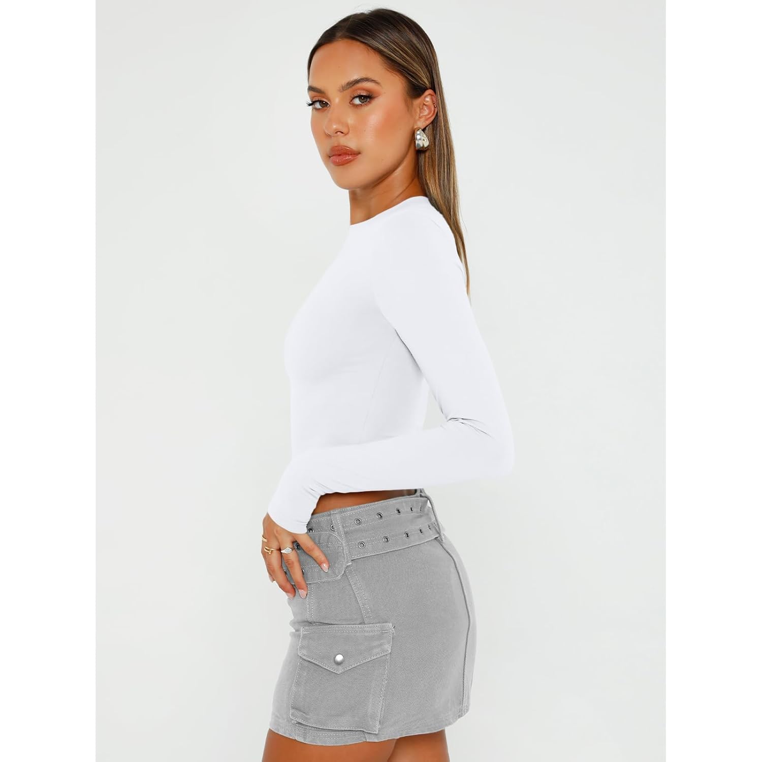 Trendy Queen Dames lange mouw Crop top Basic - Image 3