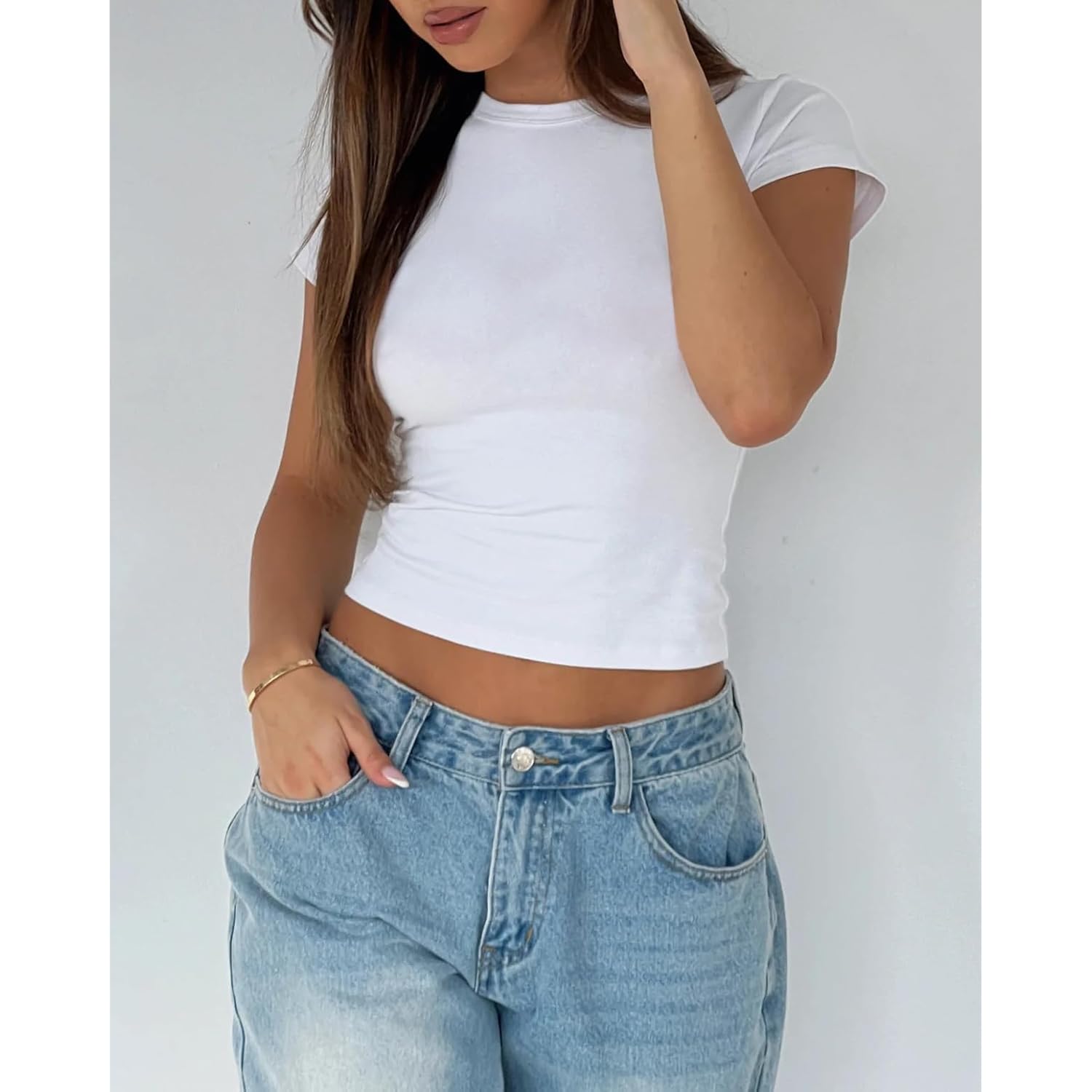 Dames Basic Summer korte mouw Crewneck T-shirt Y2K - Image 2