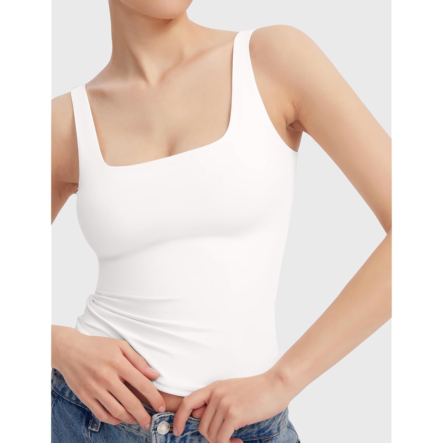 PUMIEY Dames Square Neck tanktop mouwloos Double Lined - Image 5