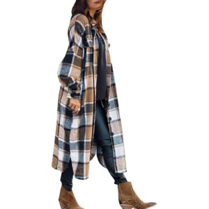 SKIKYAN Dames Fall Flannel Plaid Shacket Jacket oversized
