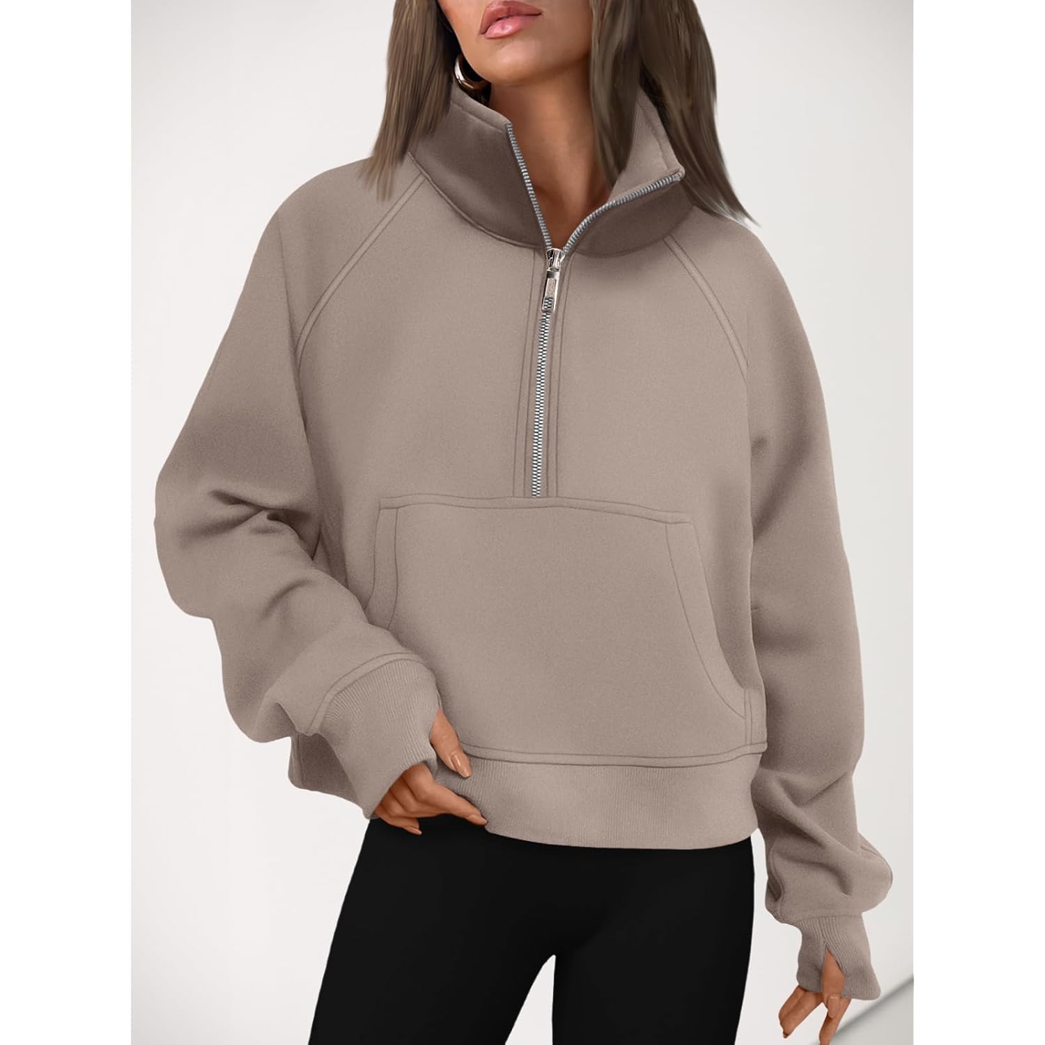 AUTOMET Dames sweatshirt halve rits cropped pullover fleece - Image 6