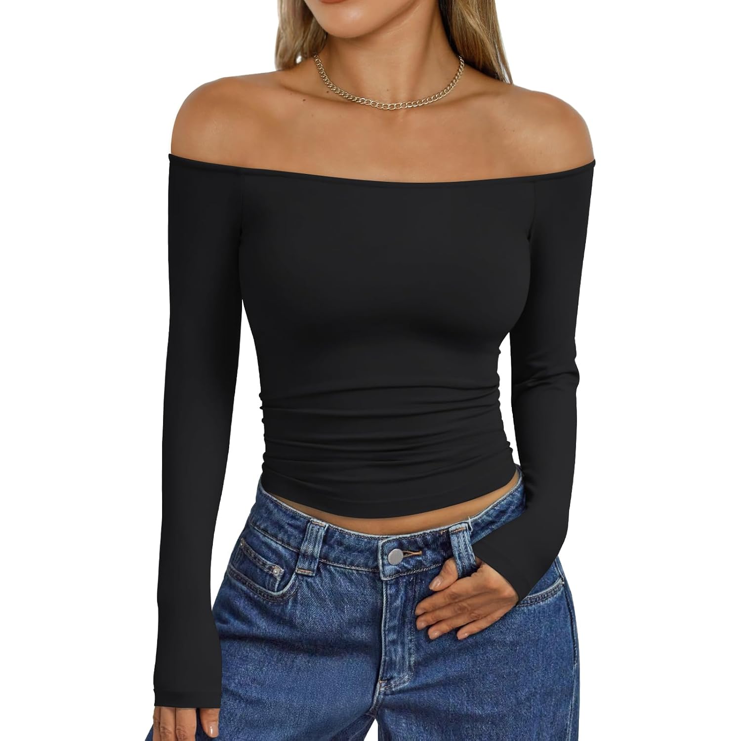 Trendy Queen Dames lange mouw Off The Shoulder