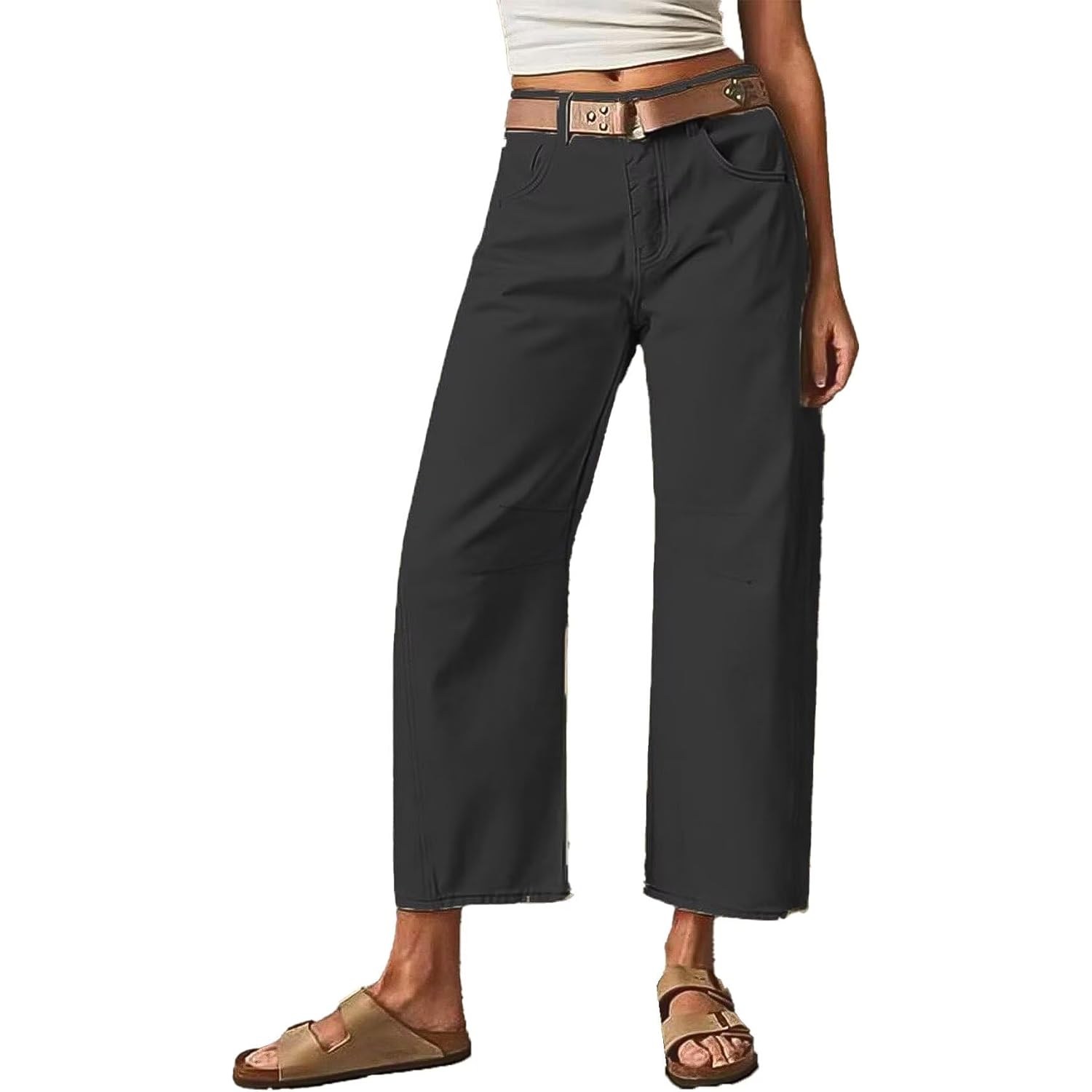 Flamingals Dames’s Mid Waist Crop straight Leg jeans