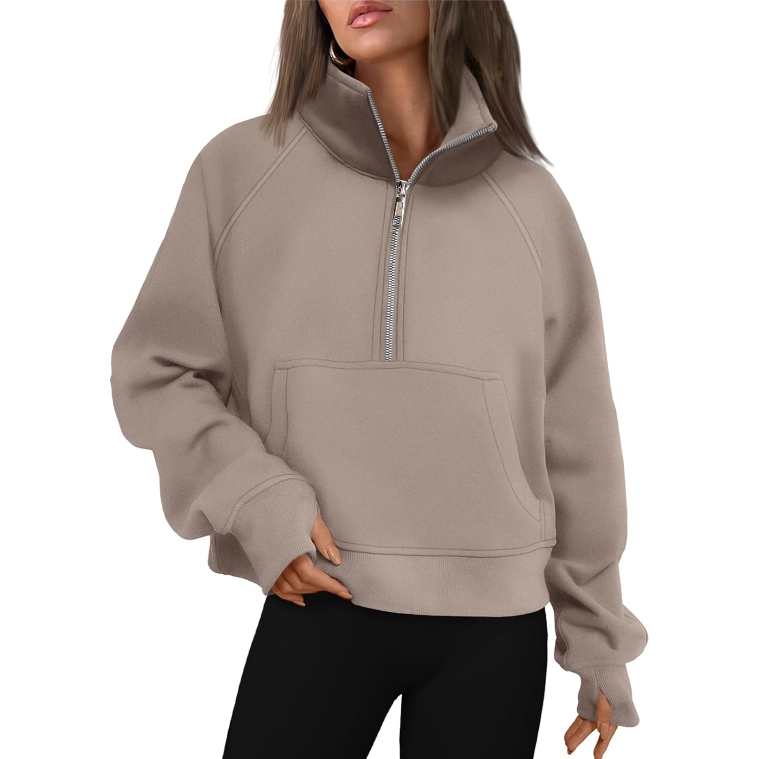 AUTOMET Dames sweatshirt halve rits cropped pullover fleece
