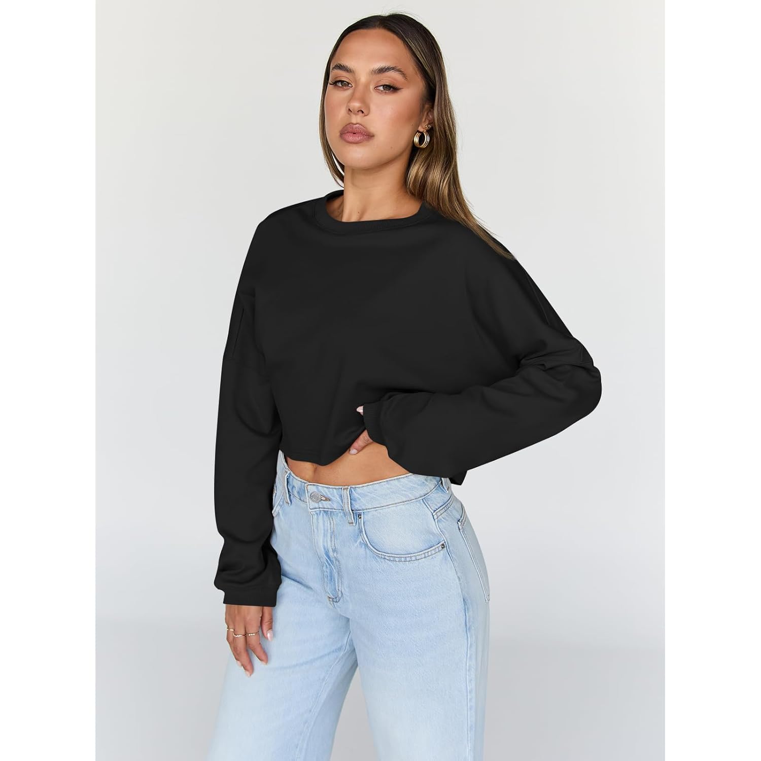 Trendy Queen cropped sweatshirt for Dames oversized Crewneck - Image 2