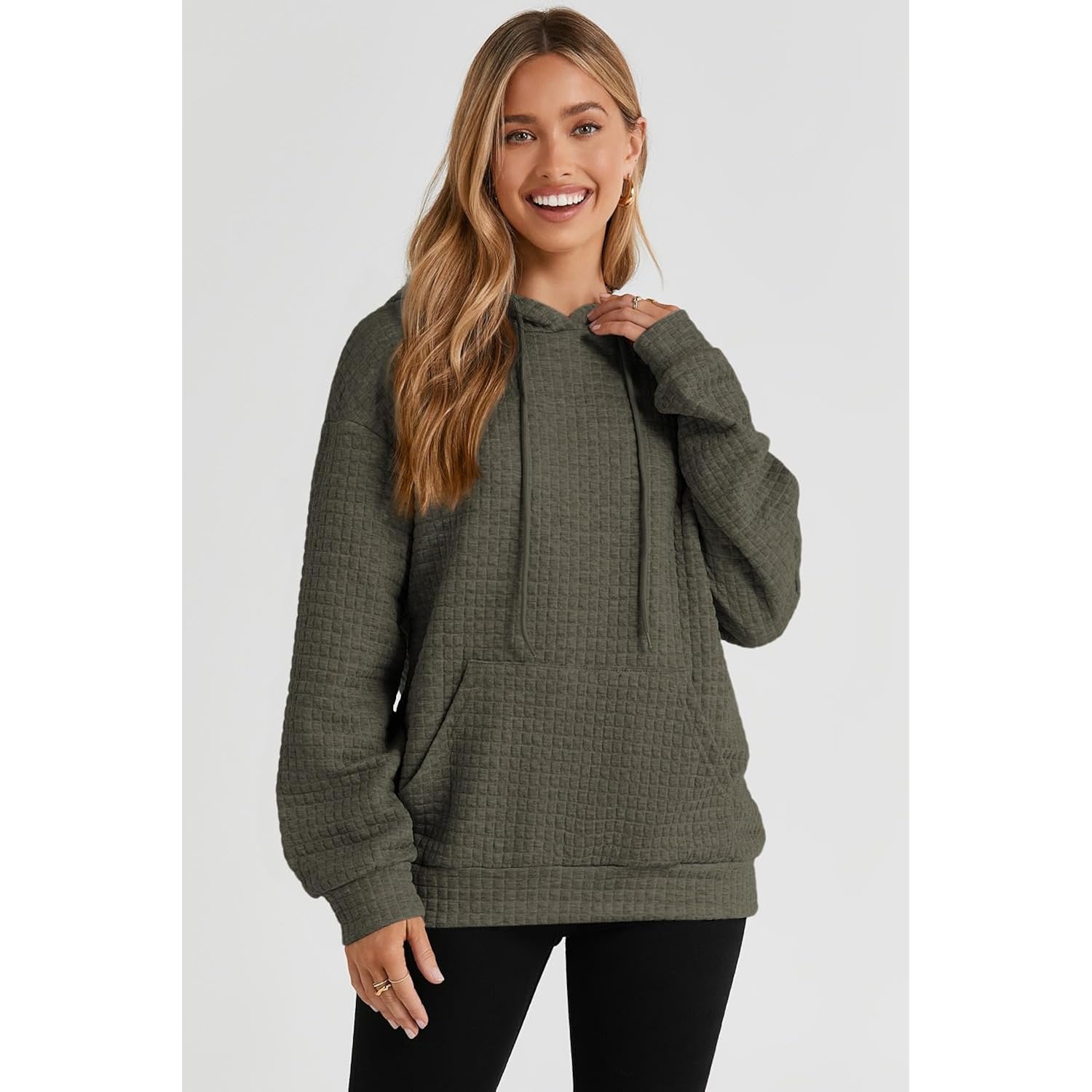 SHEWIN Dames hoodie Casual Long Sleeve trekkoord Waffle - Image 2