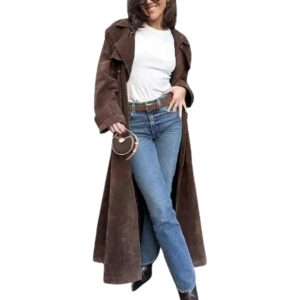 Utcoco Dames Faux Suede lang trenchcoat mantel Notched