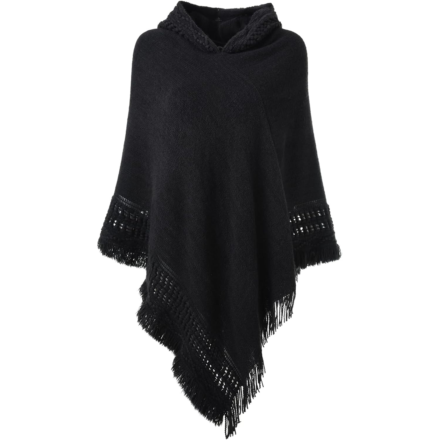 Ferand Ladies' capuchon Cape with Fringed Hem, Crochet
