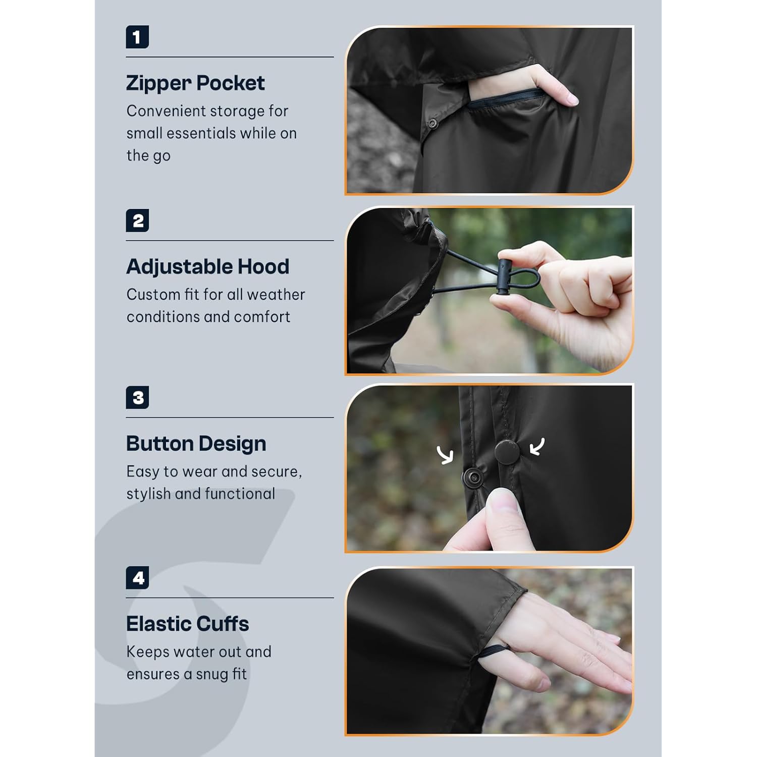 SaphiRose Unisex regen Poncho regenjas capuchon for Adults - Image 4