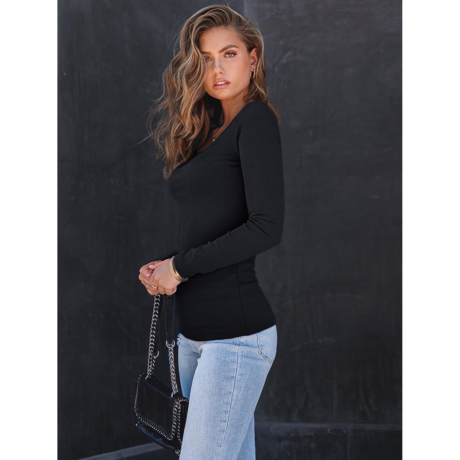 AUTOMET Dames lange mouw shirt Square Neck top - Image 3