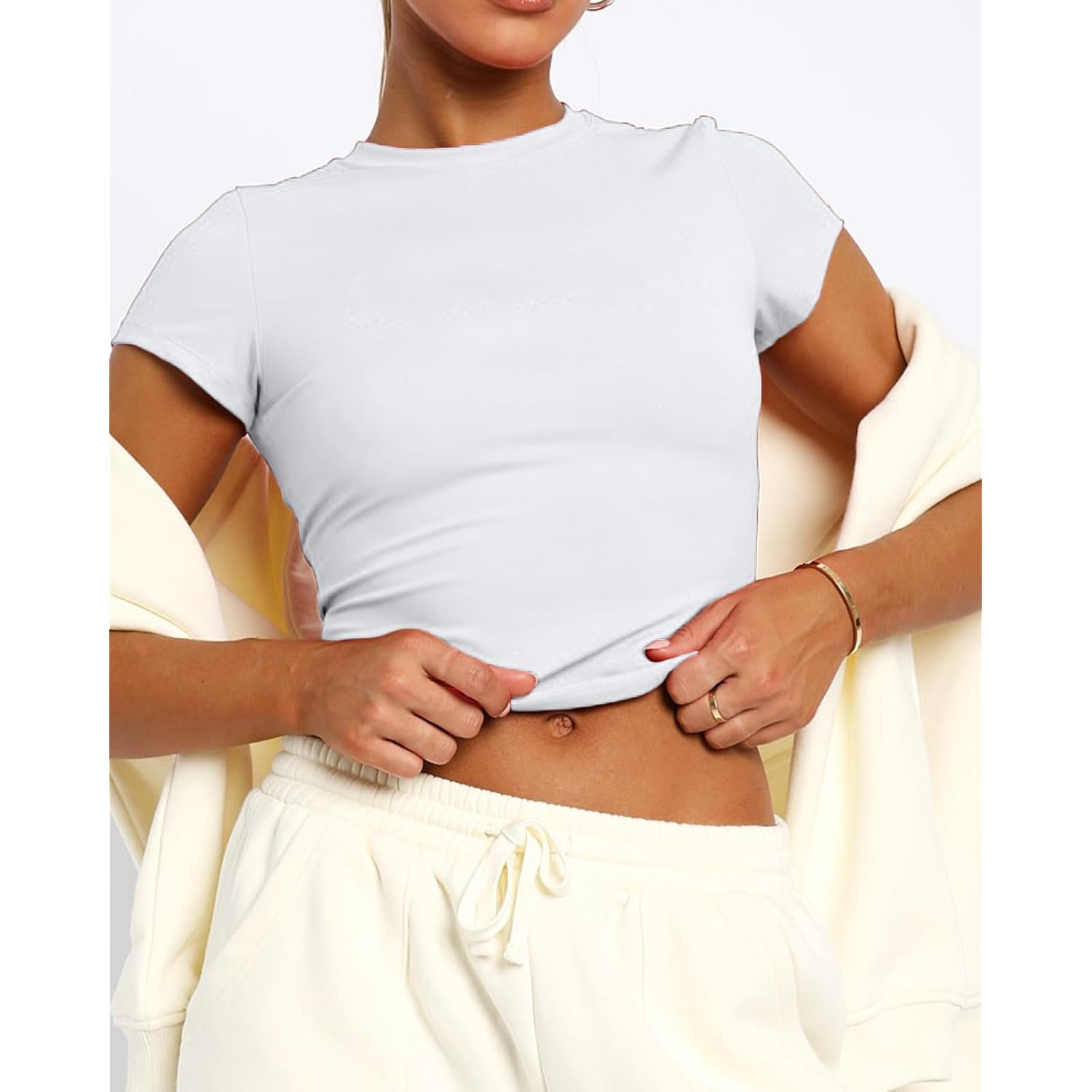 Dames Basic Summer korte mouw Crewneck T-shirt Y2K - Image 4