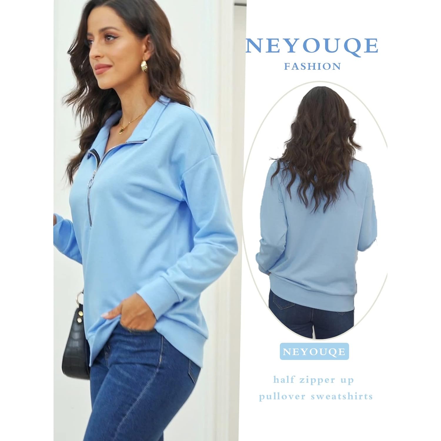 NEYOUQE Dames Fall Winter Fashion sweatshirt Quarter rits - Image 2