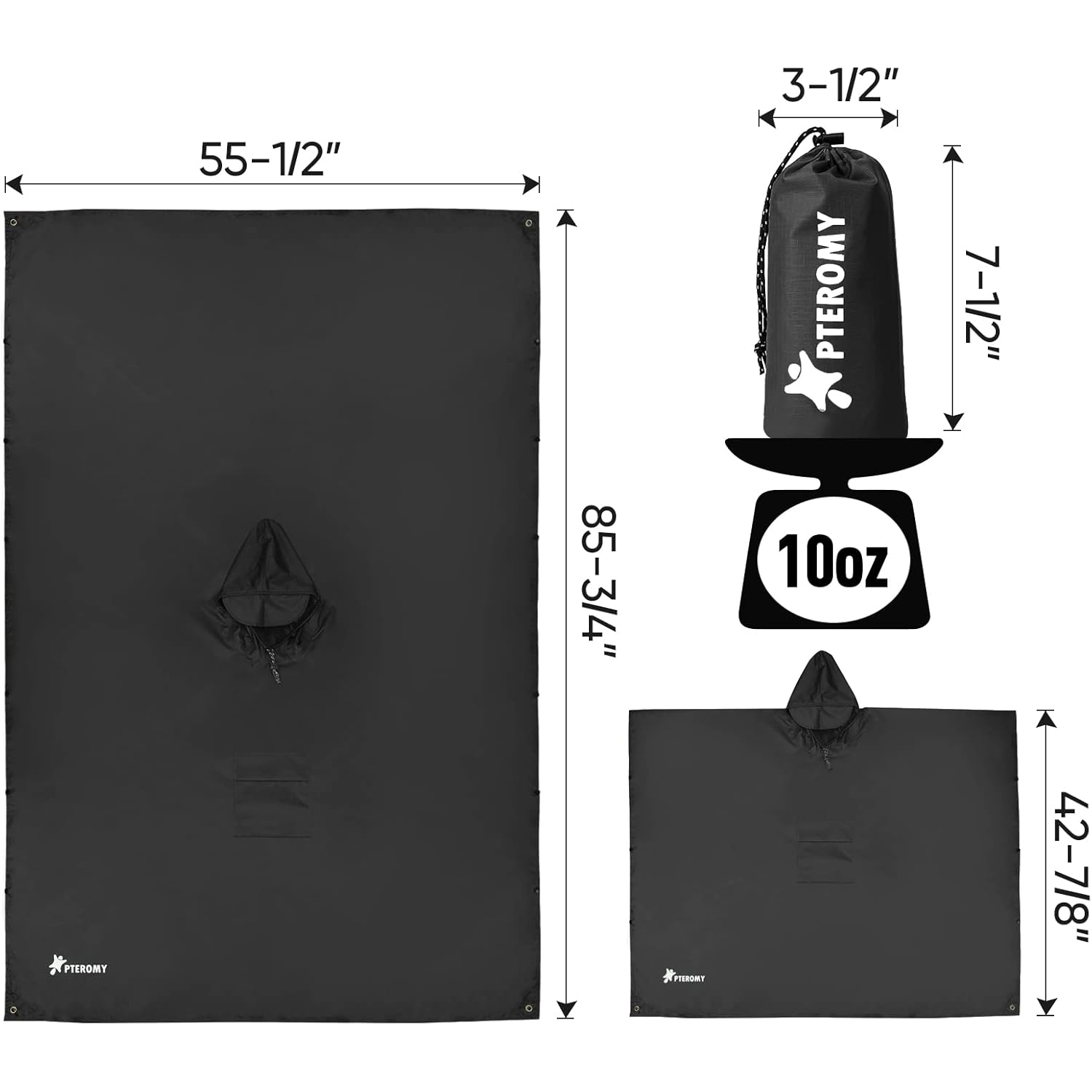PTEROMY capuchon regen Poncho for Adult with Pocket, - Image 7
