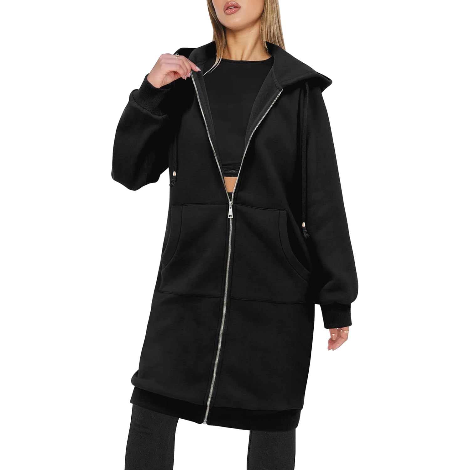 Zeagoo Dames rits hoodie oversized fleece Long Tunic - Image 3