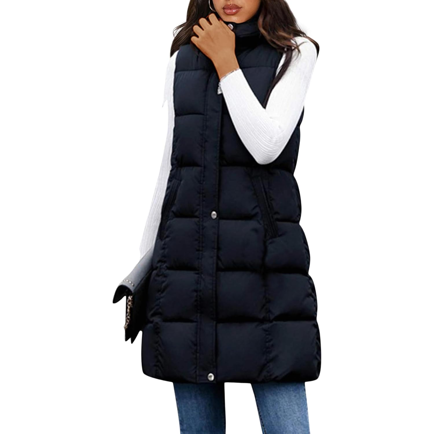 Tanming Dames lang puffer bodywarmer Casual Sleeveless Puffy