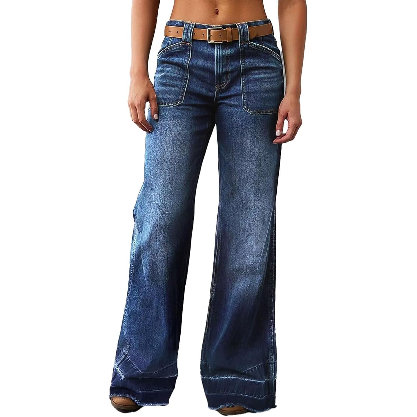 Flamingals Wide straight Leg mid-rise Baggy Pocket denim