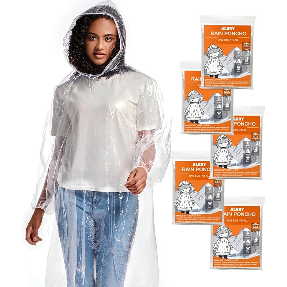 ALBRY Disposable regen Ponchos for Adults with Drawstring