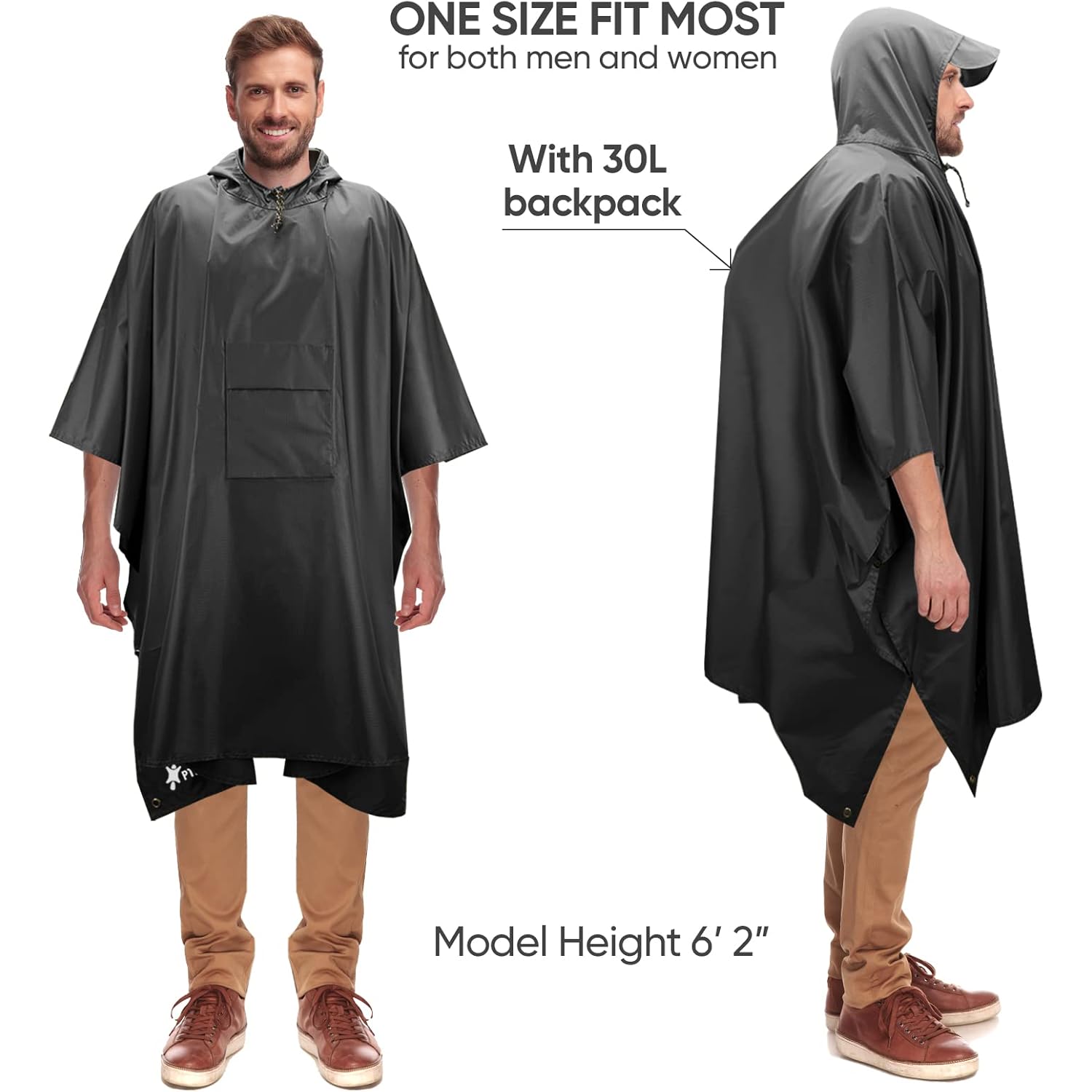PTEROMY capuchon regen Poncho for Adult with Pocket, - Image 4