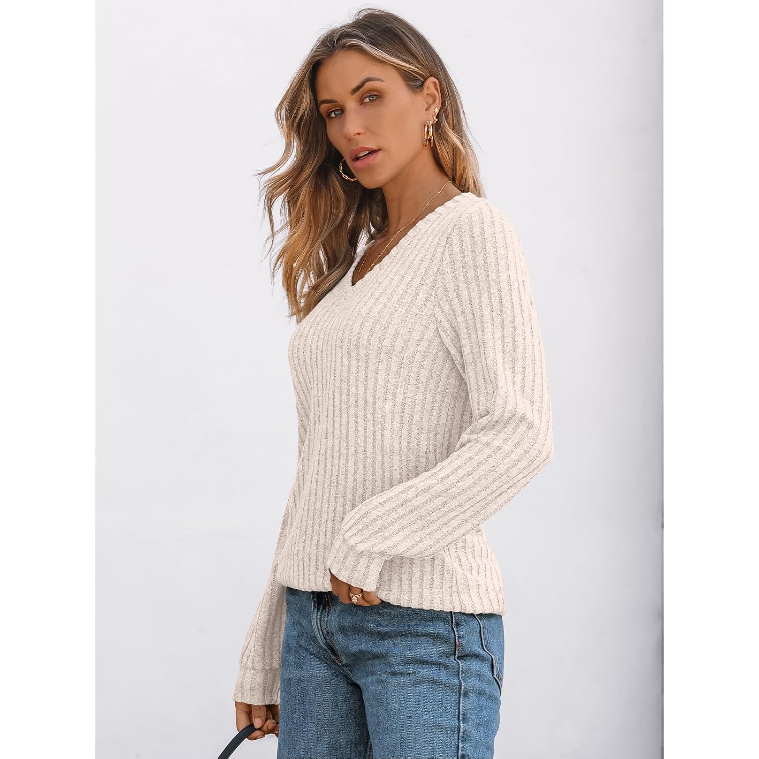 AUTOMET Dames V Neck lange mouw shirt Fall - Image 3