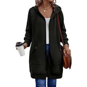 Zeagoo Dames rits hoodie Long Sleeve Long Tunic