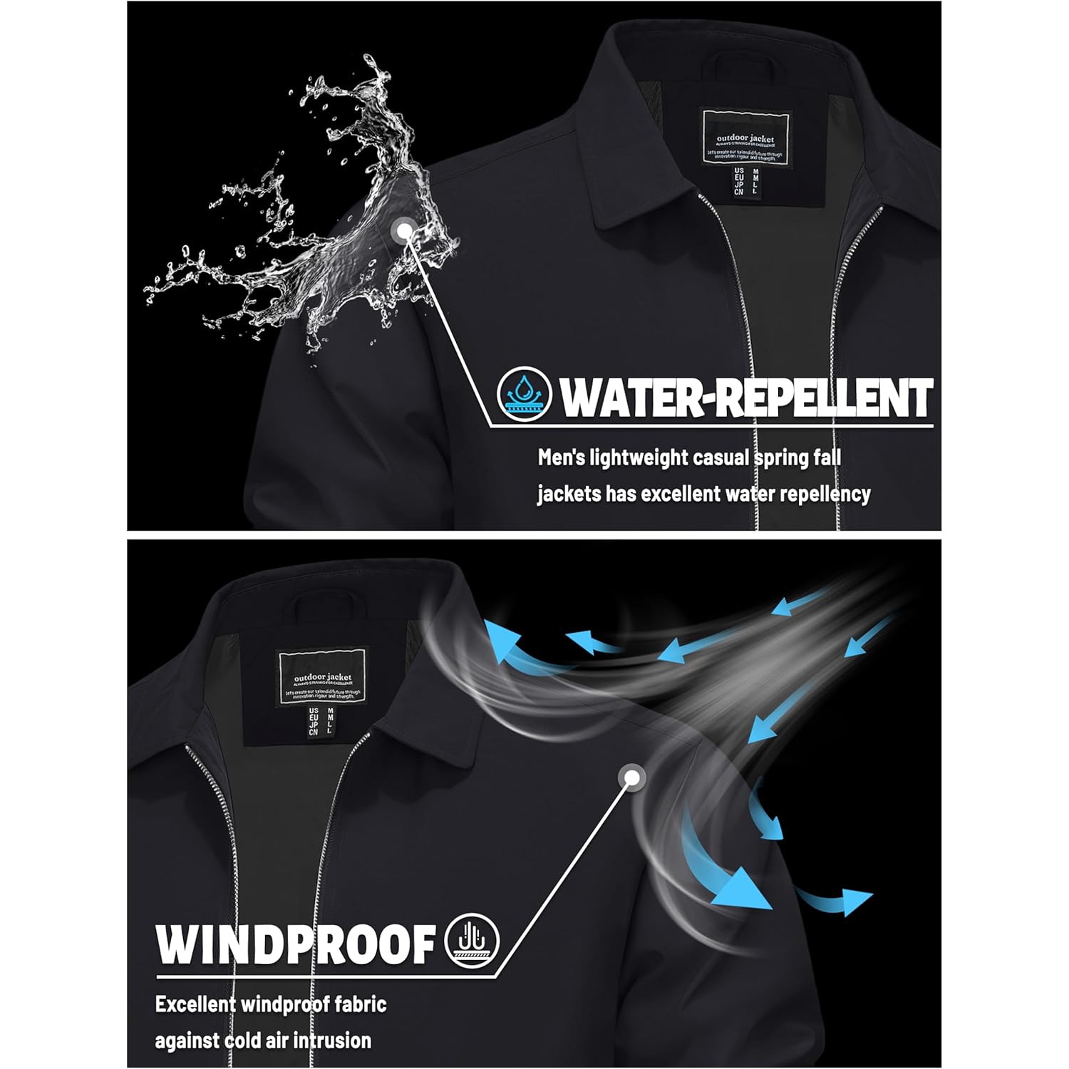 TACVASEN Heren lichtgewicht Windbreaker Full rits Up Laydown - Image 2