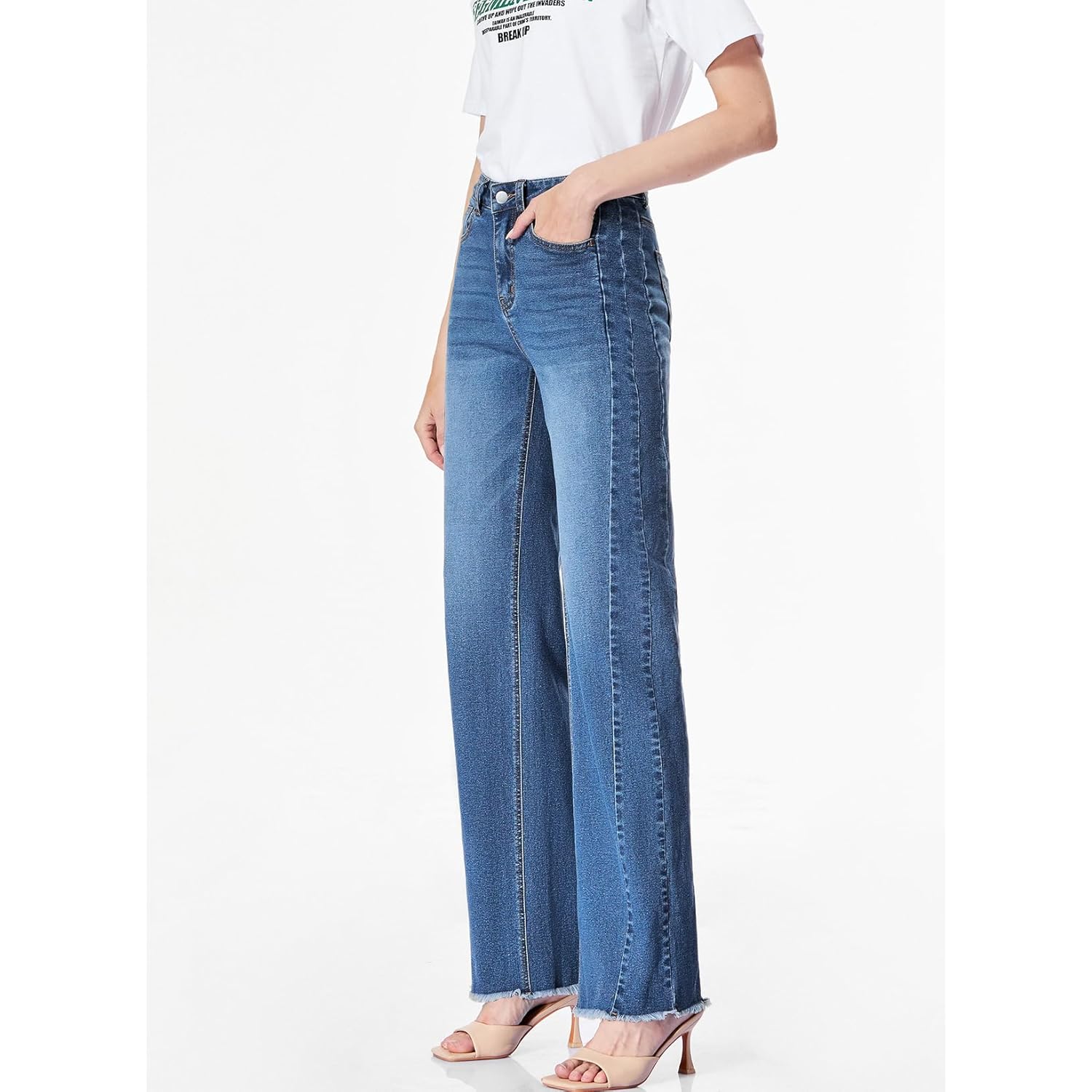Sidefeel Dames wide leg jeans high-waist Strechy rafelzoom - Image 6