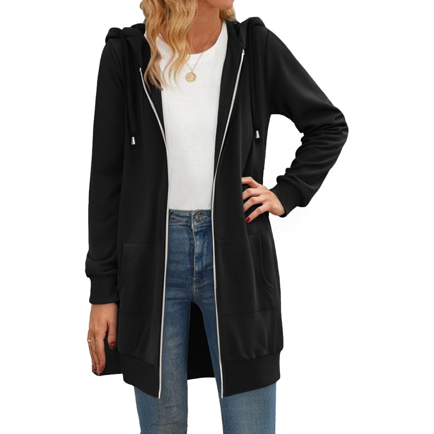 Zeagoo rits hoodie For Dames Long Sleeve oversized - Image 2