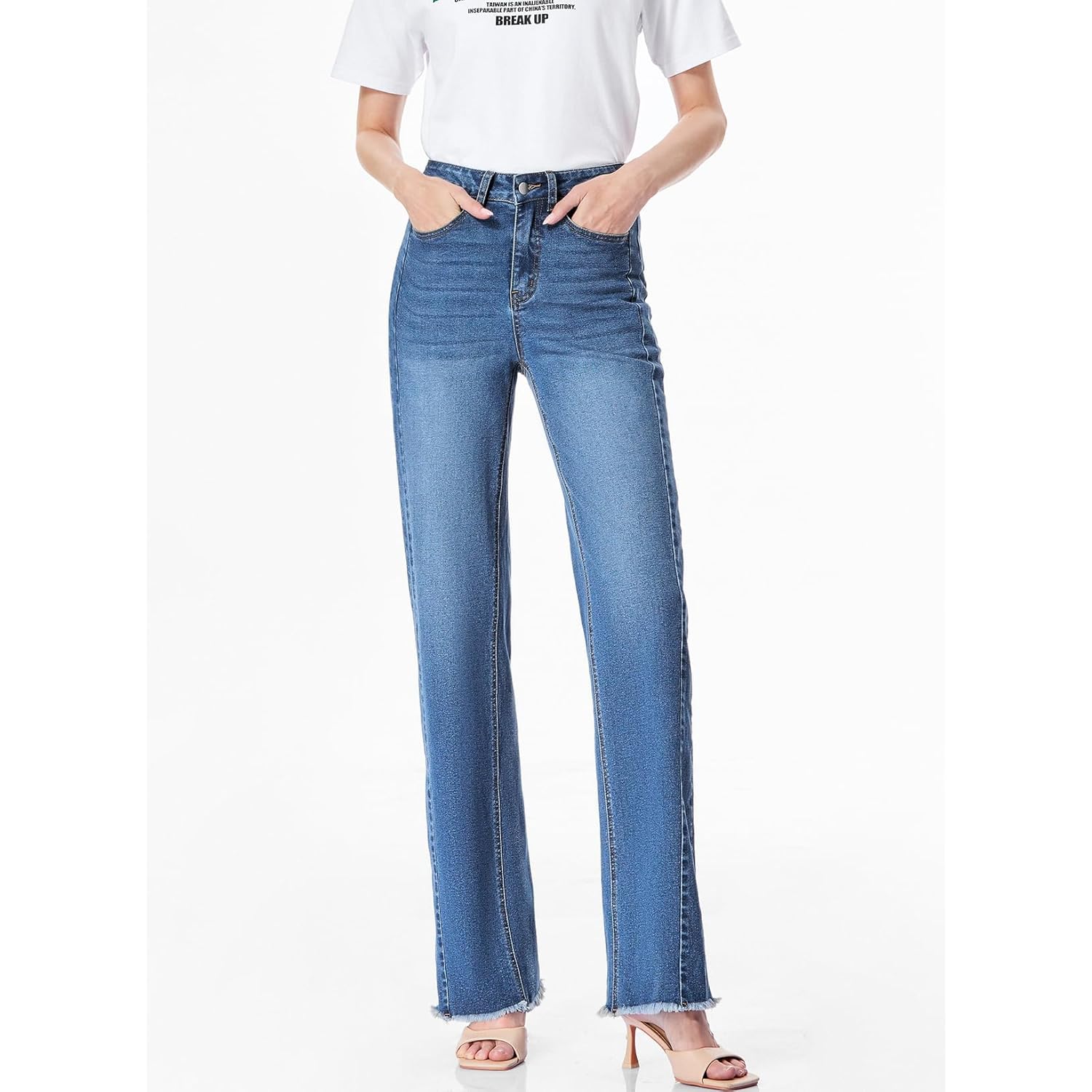 Sidefeel Dames wide leg jeans high-waist Strechy rafelzoom - Image 4