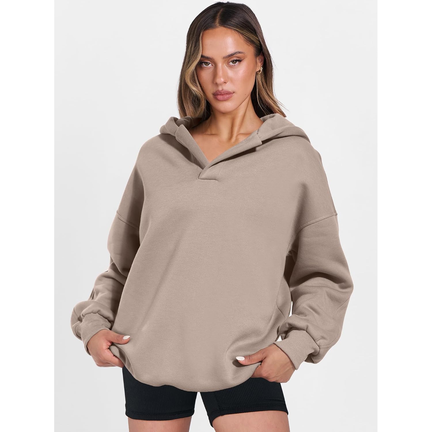 ANRABESS Dames oversized hoodie V Neck sweatshirt fleece - Image 7