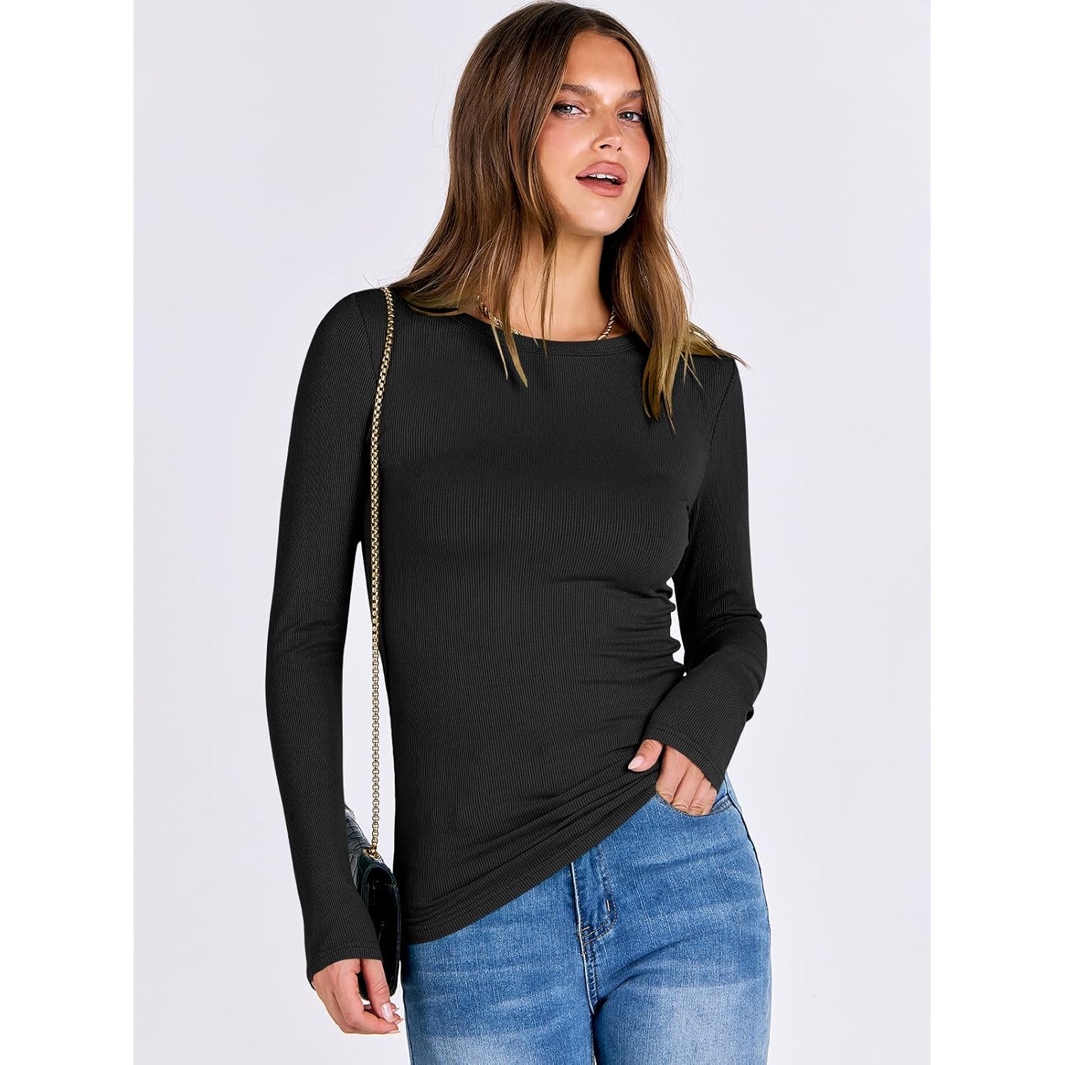 ANRABESS Dames lange mouw shirt Rib Knit slim - Image 4