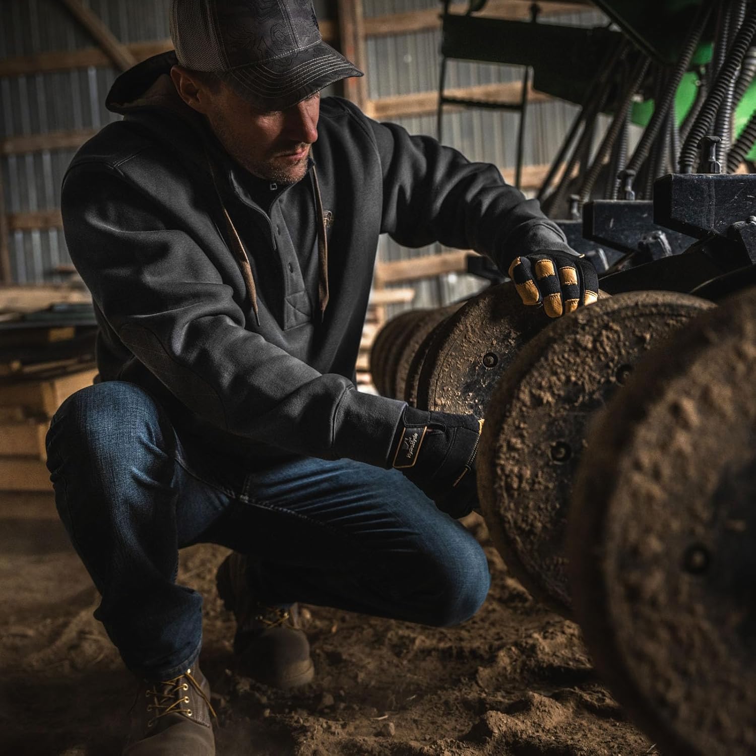 Heren Hoodie Quarter zip Quilted sweatshirt Double Layered Lined Hood - Image 3