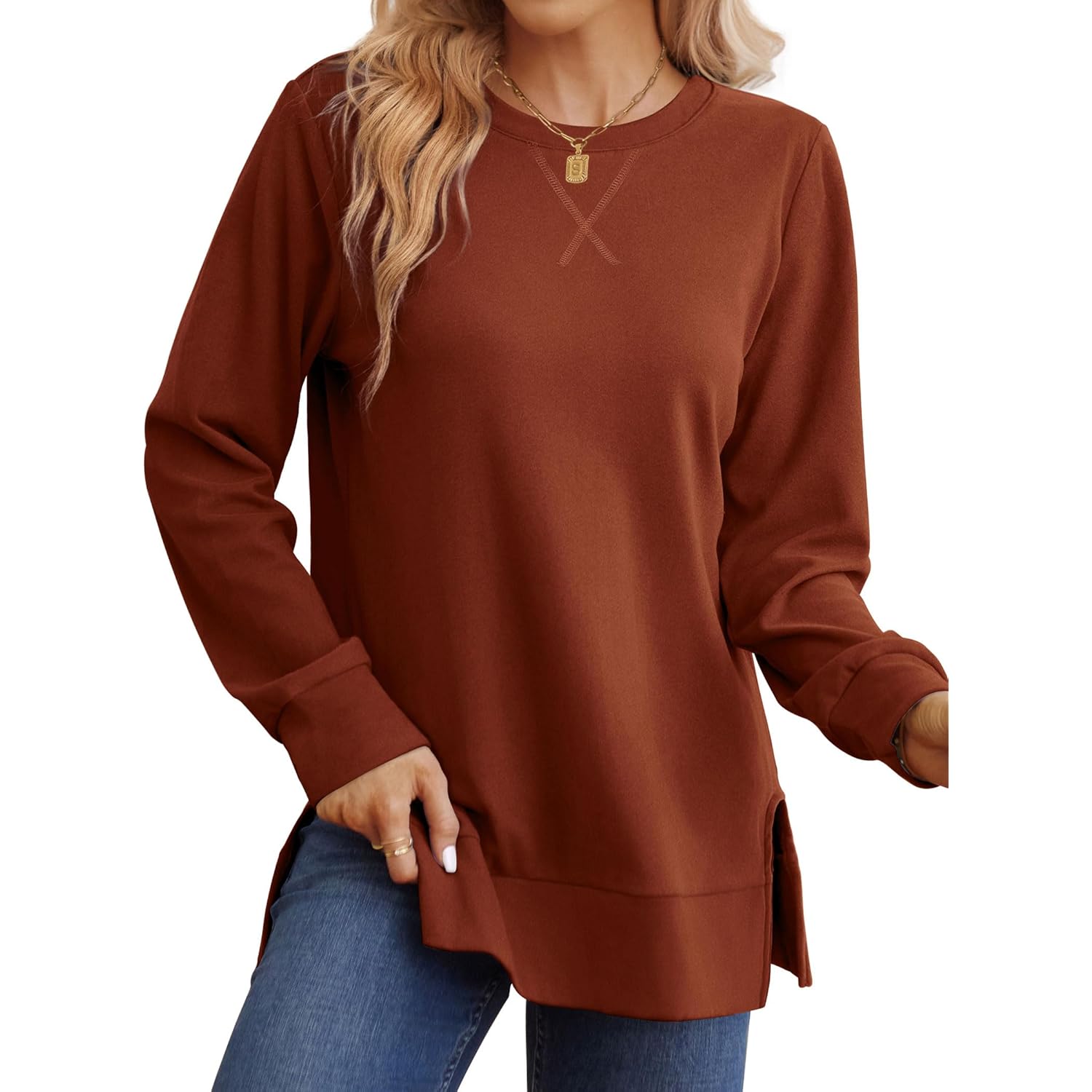 Saloogoe sweatshirt for Dames Side Split Fall Fashion